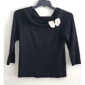 TOP/BLOUSE-INC-INTERNATIONAL CONCEPTS-Black-Cowl Neck-Silk Blend-3/4 Sleeves-Lrg